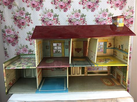 what is antique metal doll house worth|1950s metal dollhouse with furniture.